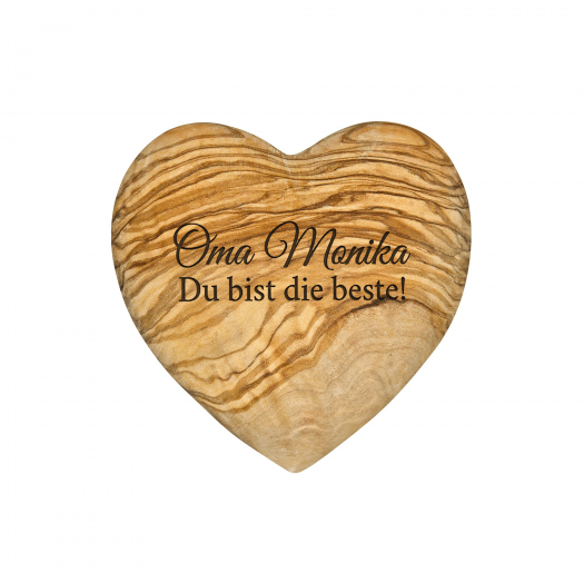 Decorative heart olive wood 7 cm, customizable with engraving 