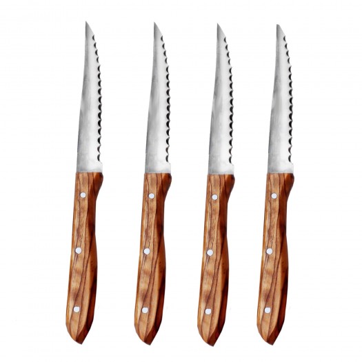 DESIGN olive wood cutlery in a set: 4 wooden knives