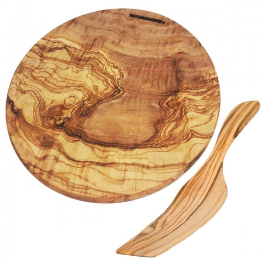 Cake plate with cake lifter olive wood