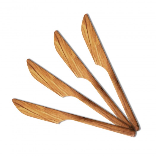 Rustic olive wood cutlery in a set: 4 wooden knives