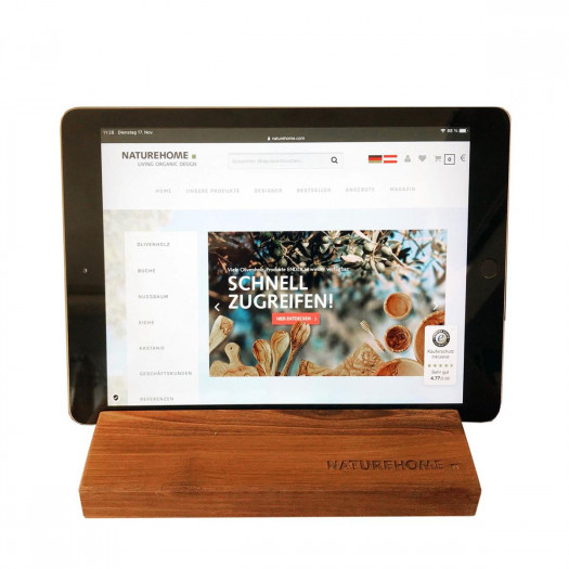 Tablet holder walnut wood 19.5 x 12.5 x 2.5 cm