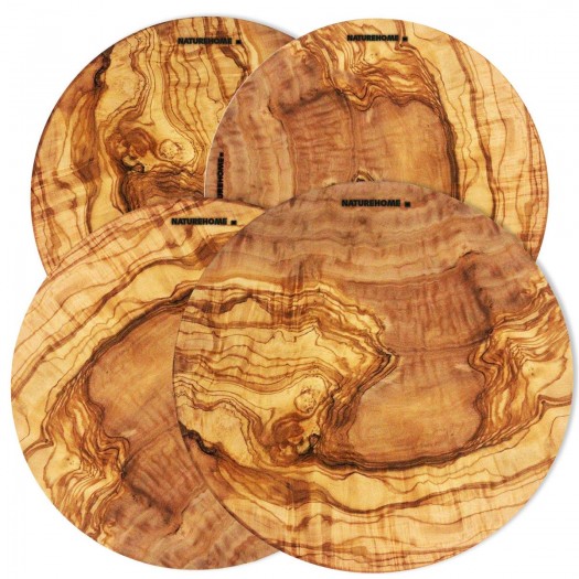 Pizza plate olive wood round, 30 cm, 4 plates