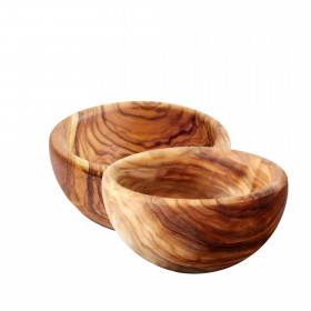 Set of 2 bowls olive wood, 2 x 10 cm