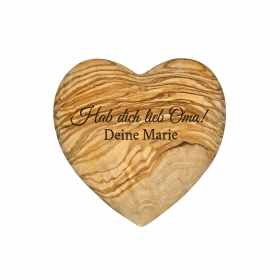 Decorative heart olive wood 10 cm, customizable with engraving 