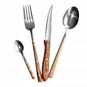 Design olive wood cutlery 4 pieces: Knife, Spoon, Fork, small spoon