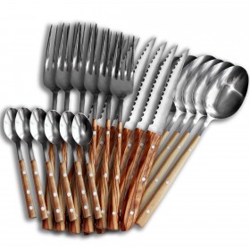 Design olive wood cutlery 24 pieces: 6 Knife, 6 Spoon, 6 Fork, 6 small spoon