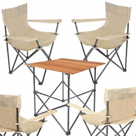 Set camping table and 4 chairs with transport bags