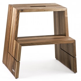 DESIGN step stool walnut wood nature oiled with carrying handle, 46 x 38 x 46 cm