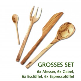 rustic olive wood cutlery 24 pieces: Knife, Fork, Spoon, teaspoon, 6 of each