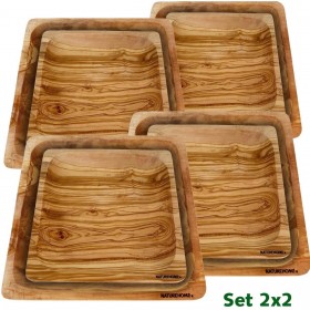 Set of 8 plates small and big (square shaped)  made of olive wood for 4 persons