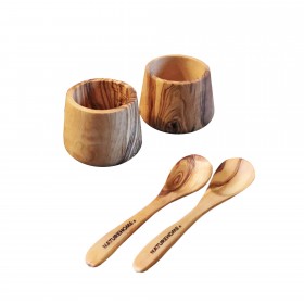4 pieces couple set: 2 Egg Cups and 2 Egg Spoons Olive Wood