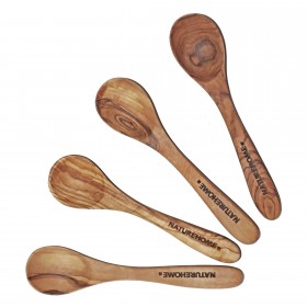 Set 4x egg spoons of olive wood, ca. 11-12 cm