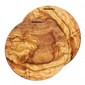 Pizza plate olive wood round, 30 cm, 2 plates