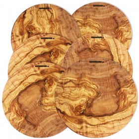 Pizza plate olive wood round, 30 cm,  6 plates