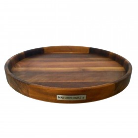 Wooden serving tray round walnut, 40 cm