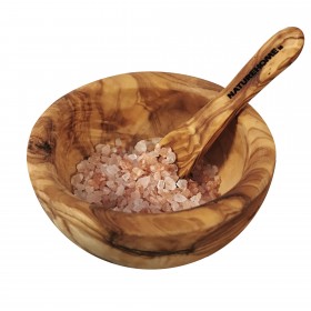 Salt bowl approx. 10 cm with Spoon olive wood