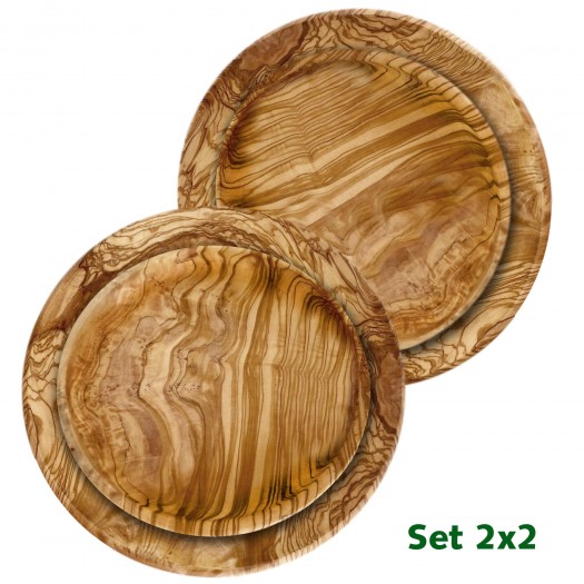 4-tlg. Set Teller rund, klein & groß Olivenholz 20/26 cm für 2 Personen