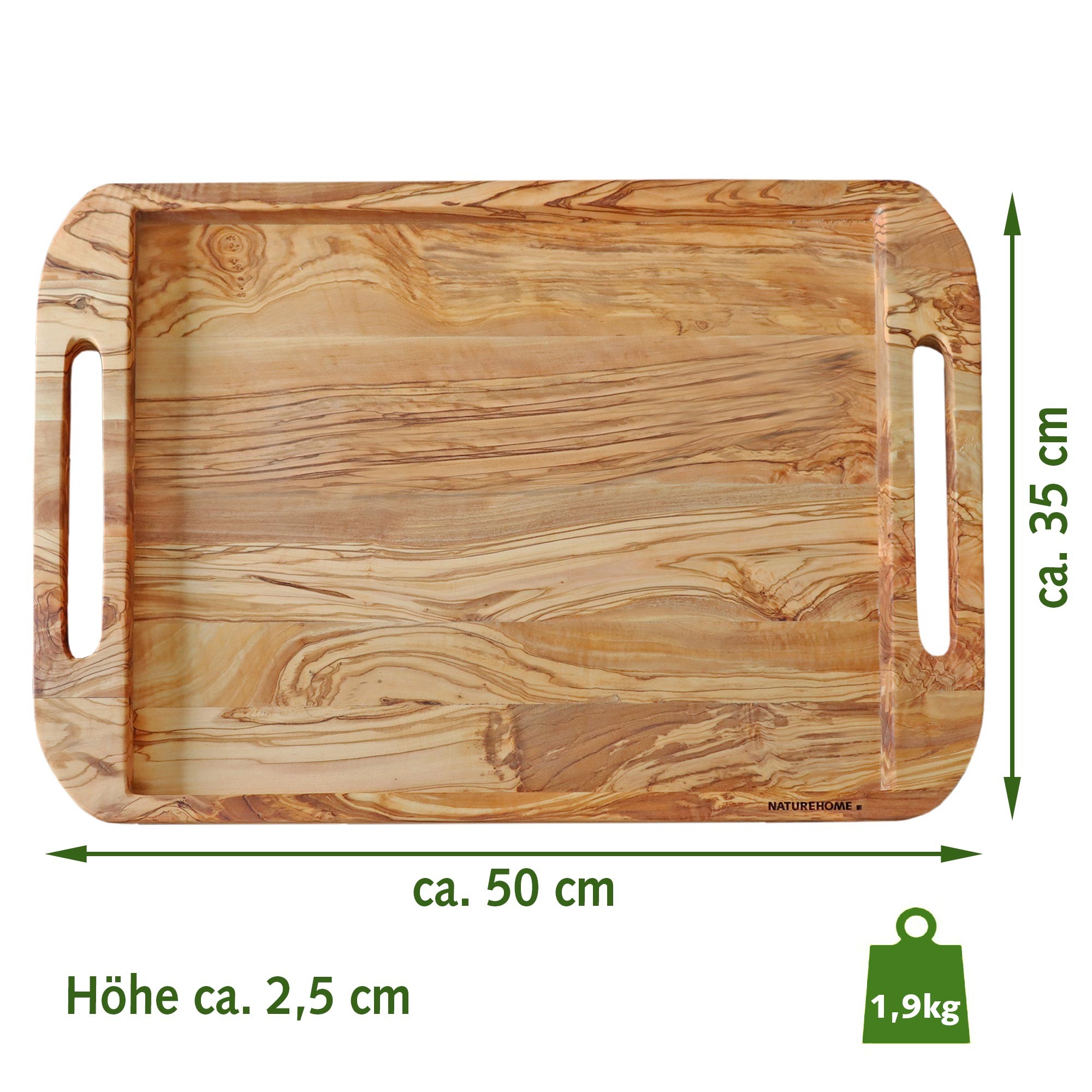 | mit Olivenholz-Tablett x Griff Extra cm NATUREHOME flaches 35 50